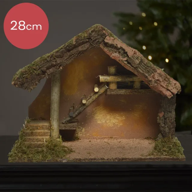 Decoris Kerststal met ladder voor kerstfiguren - 39 x 19 x 28 cm groen