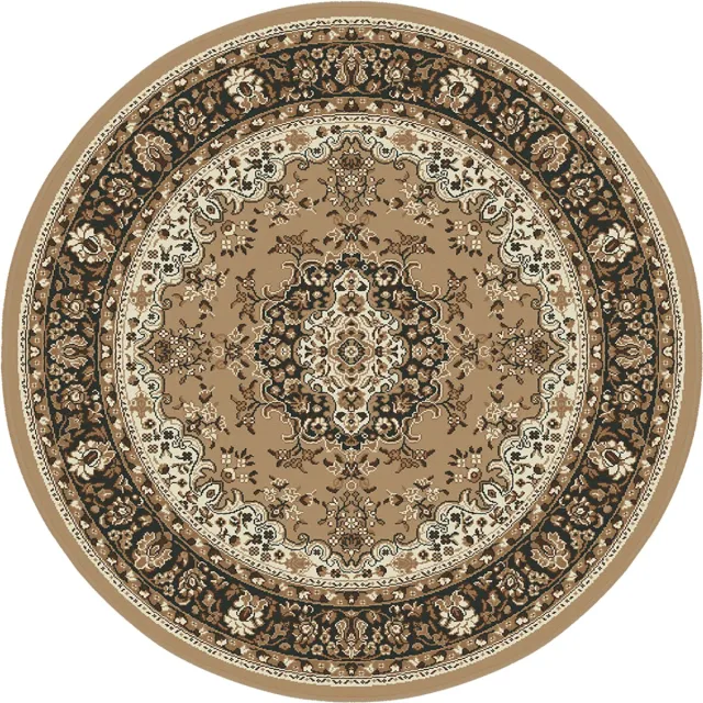 Muratap Nain Klassiek Medaillon - Rond - Laagpolig Oosters Vloerkleed - Vintage Tapijt - Beige- 200 CM Ø