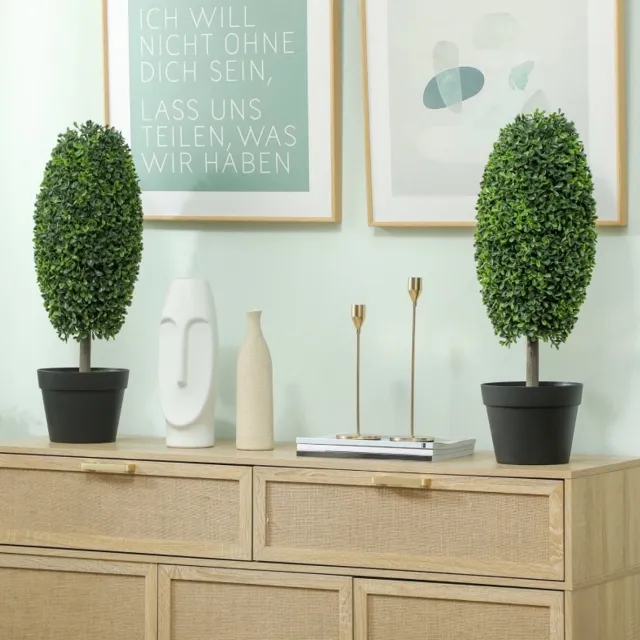 MODENUIT Kunstplant - UV-Bestendig - Set Van 2 - 60 Cm - Kunststof - Groen - Met Pot Voor Binnen En Buiten