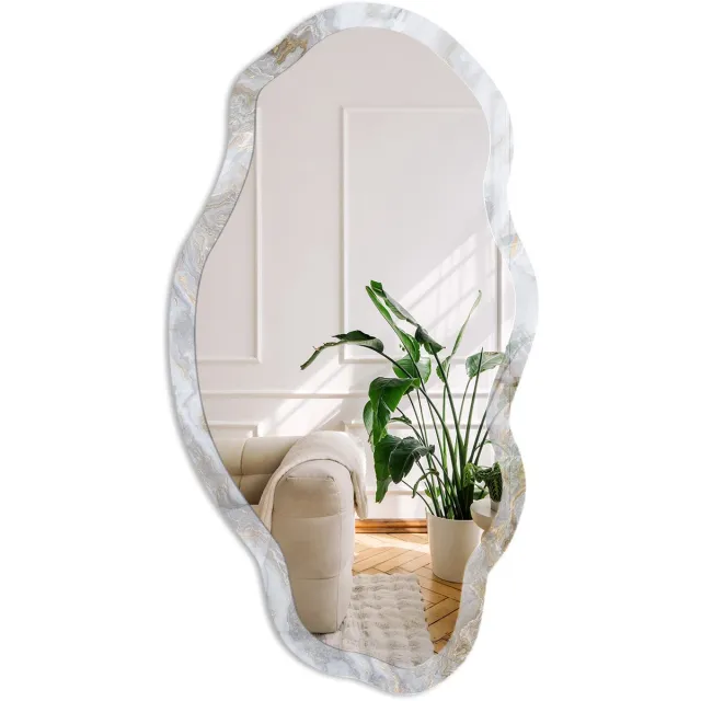 Coloray Marmerpatroon Spiegel - Grijs Elegante Rechthoekige Wandspiegel - Organische Spiegel - Badkamer, Woonkamer, Kantoor - Minimalistisch - 45x90 cm - Totale afmeting 52x97 cm MarmerpatroonPatroon, Grijs