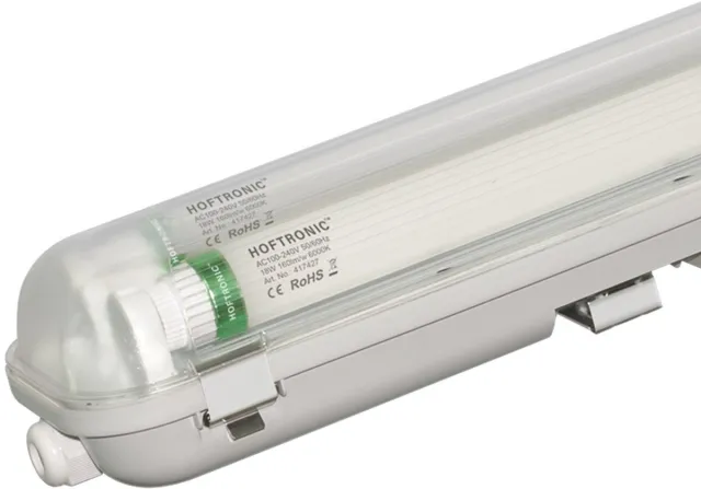 HOFTRONIC LED TL armatuur 150cm dubbel - T8 (G13) - 60 Watt 9600 lumen (160lm/W) - 6000K daglicht wit (860) - Koppelbaar - Flikkervrij - IP65 waterdicht - LED TL Lamp Transparant