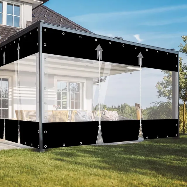Famanu Transparant buiten gordijn met ritssluiting, 240 x 210 cm (h x b), waterdicht PVC zeil, 650 g/m², ideaal als scheidingsgordijn voor buiten, garage en veranda