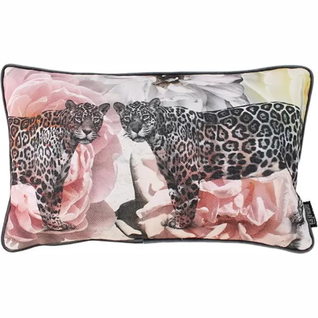 Gek op Kussens! Jacquard Velvet Leopard Kussenhoes | Jacquard - Velours / Fluweel - Polyester | 30 x 50 cm Roze - Zwart