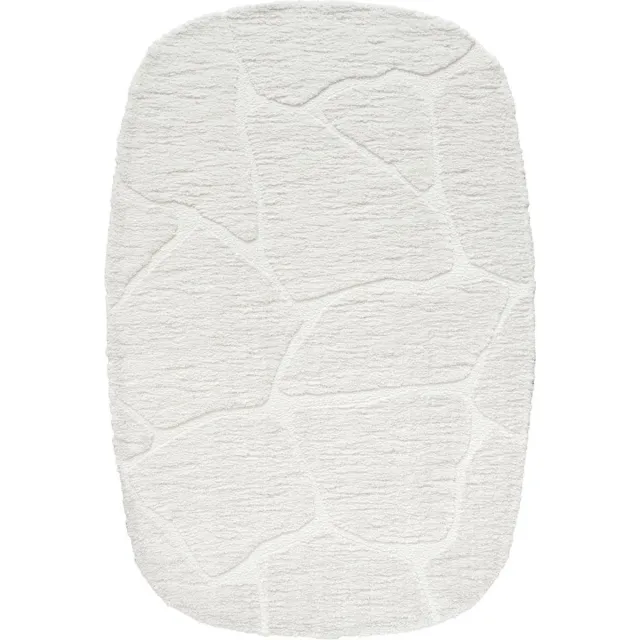 Veer Carpets Vloerkleed Macy Creme - Rounded Corners 160 x 230 cm - Organisch Design Vloerkleed met Hoog-Laag Structuur in Scandinavische / Japandi Stijl