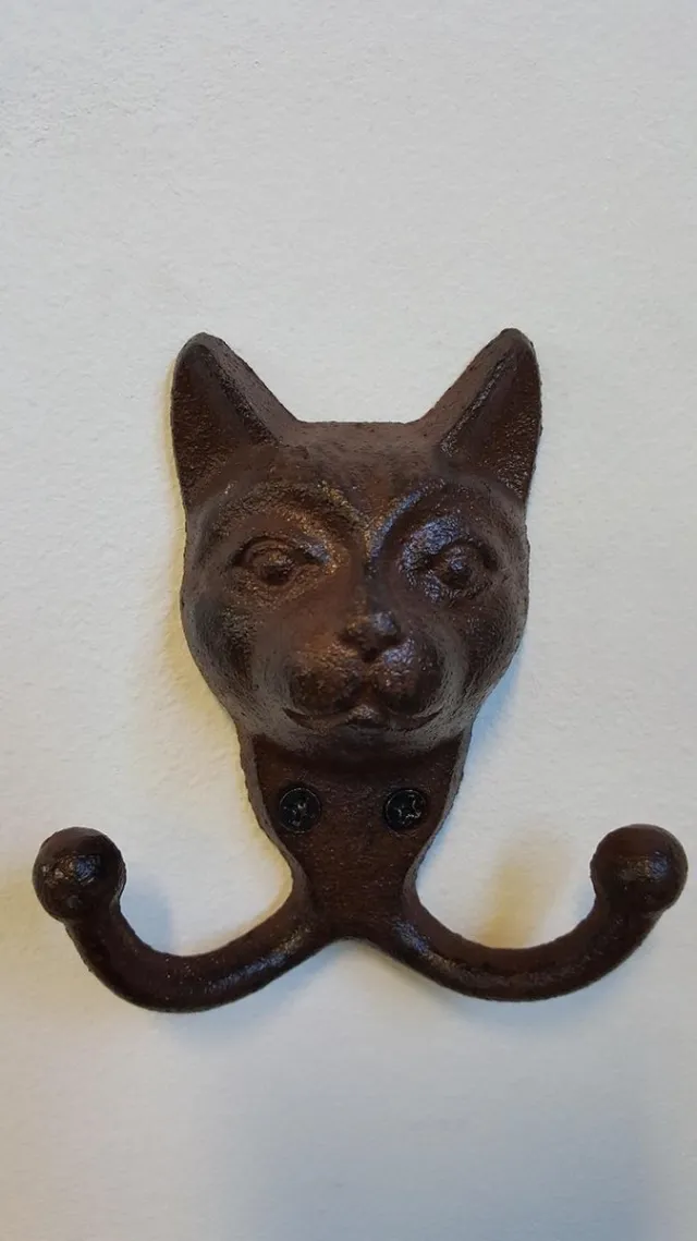 Thasth Design Kapstokhaak Kat - 2 Haken - Gietijzer - Roestbruin - 11,5 x 10 x 4 cm - Thasth Design
