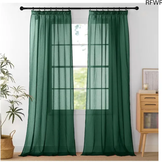 RFWR Transparante Vitragegordijnen voor Woonkamer en Slaapkamer - Donkergroen - 140x245 cm (2 Panelen)