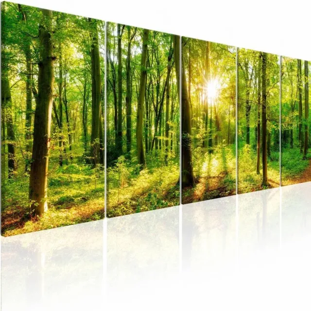 karo-art Schilderij - Magisch woud , geel groen , 5 luik , boom Multikleur