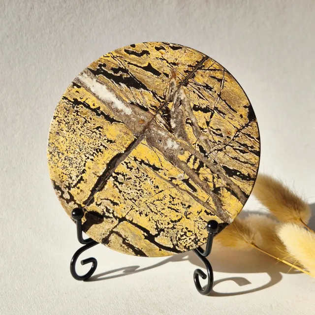 Moonlight Gemstones Picture Jasper Schijf op Metalen Standaard – ca. 10 cm #6 Meerkleurig