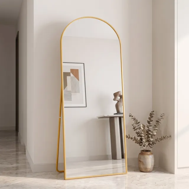 MEXUS Volledig Gebogen Spiegel 180x80cm, Minimalistische Vrijstaande Spiegel, Grote Staande Spiegel, Gebogen Vrijstaande Spiegel, Hangend, Elliptisch, voor Slaapkamer, Woonkamer, Hal (Goud, 180x80 cm)
