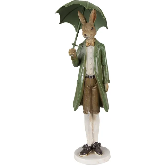 Clayre & Eef Beeld Konijn 27 cm Groen Bruin Polyresin Woonaccessoires