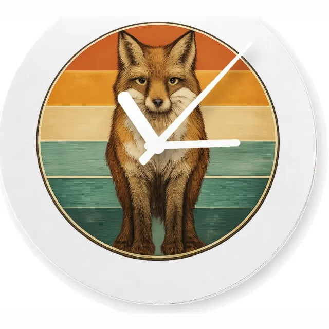 Mr Cadeautjes Glazen klok Ø 20 - design Een frontale bergkat in een ronde badge met horizontale kleu | cadeau Wit
