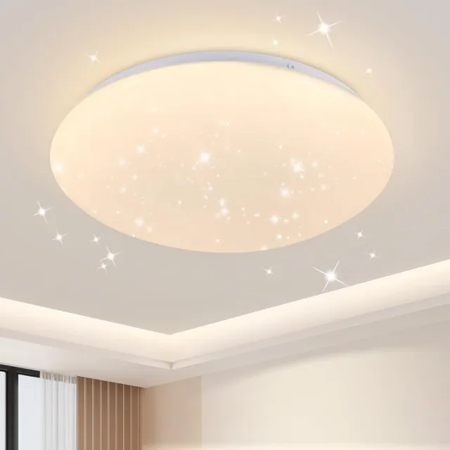 Glitzerlife Plafondlamp - LED Sterrenhemel - Niet Dimbaar - Warmwit Flikkervrij - Kunststof - Ø25cm - Wit Warm licht