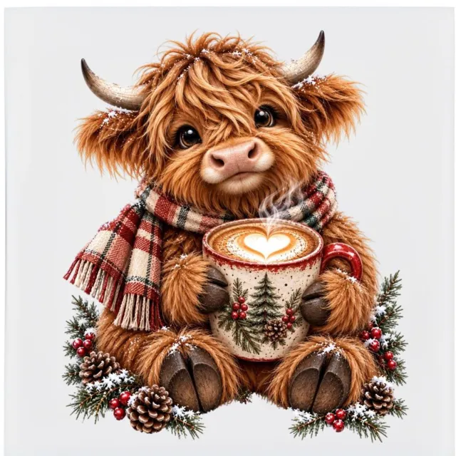 Radey's Keramische tegel - Schotse hooglander koffie kerst - 15 x 15 cm - spreuktegel - decoratie tegel - grappige tegel Divers