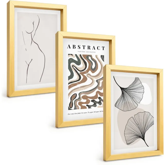 TULUP 4-Delige Schilderij Set - Abstracte poster met vrouwelijke vormen en bladeren in boho-stijl. - 20 x 30 cm - Wanddecoratie - Woonkamer Decoratie Gouden lijst