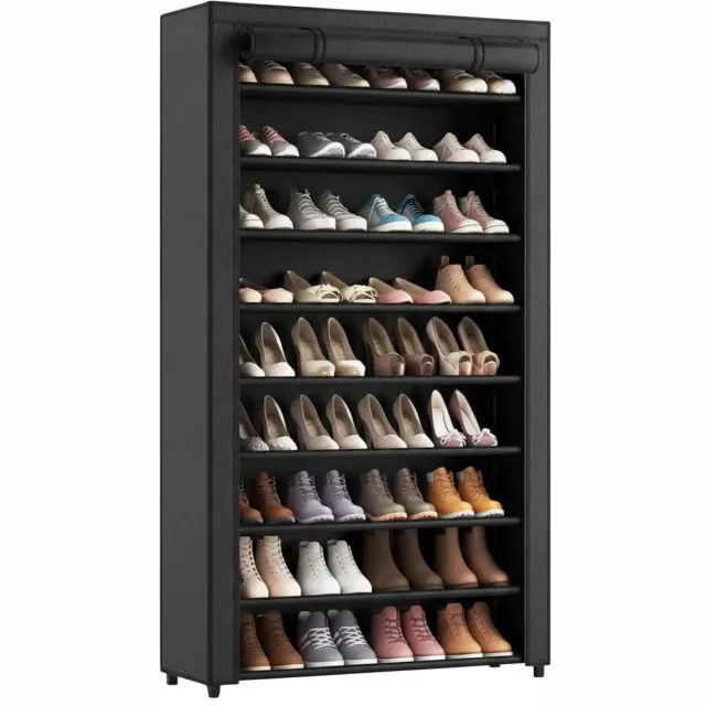 Famanu XXL schoenenrek met 9 lagen, tot 54 paar schoenen, 160x100x28 cm, zwart, ideaal voor het organiseren van schoenen