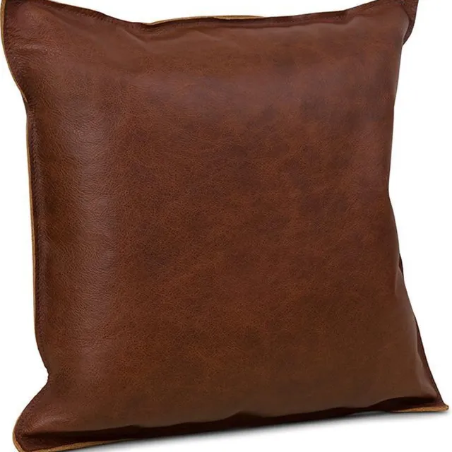 Natural Luxury leren kussen, handmade, vierkant, roestbruin