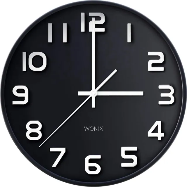 Wonix Wandklok - Stille Klok - modern - 30cm - Zwart en Wit