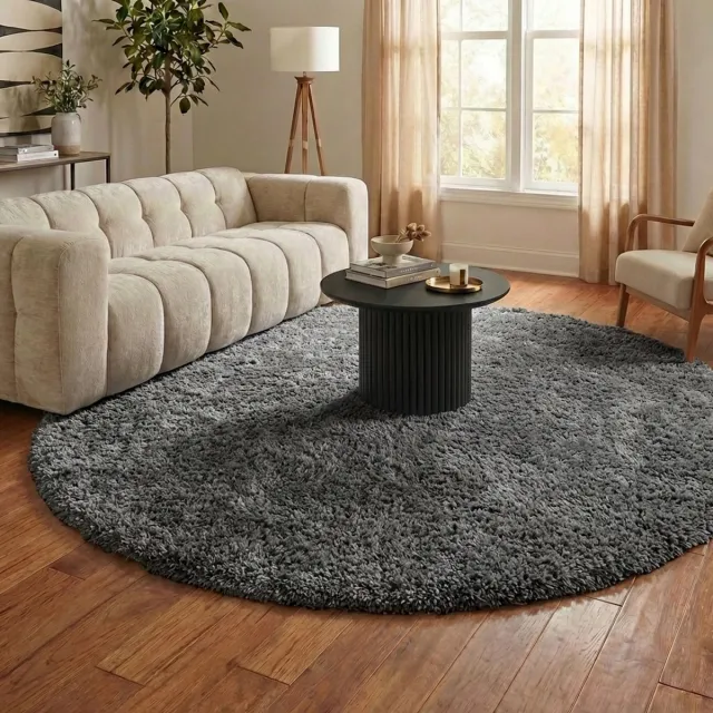 NATURL. Rond Shaggy vloerkleed - Blaze Grijs | Luxe uitstraling - Ø 120cm