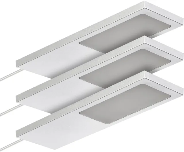 Sotech set van 3 LED-meubellampen GIULIA II zonder sensor zilvergrijs, 4000K neutraal wit incl. transformator & verdeler Onderkastverlichting