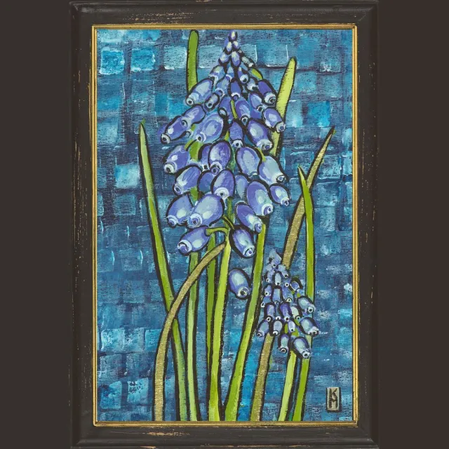 Meander elegant home accesoires Lijst zwart met blauwe Druif - geschilderd door Kittie Markus