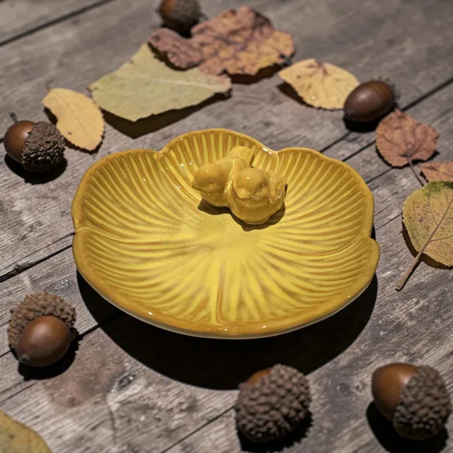 Season Inspired Decoration Vogel Voeder- en Drinkschaal Sammie Geel – Keramisch Vogelbad met Vogeltjes – Vogelvoerschaal voor Tuinvogels – Tuindecoratie – 20 x 20 x 6 cm