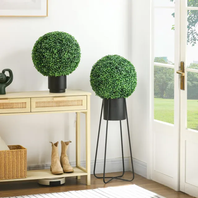 MEUNIQ kunstplant buxusbol set van 2 Ø40 cm met UV-bescherming voor binnen en buiten, groene kunstmatige plant van kunststof voor entree, woonkamer of terras