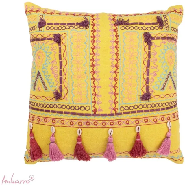Imbarro Home & Fashion Kussen Velvet Geel Paros 45 x 45 cm handgemaakt hand geborduurd