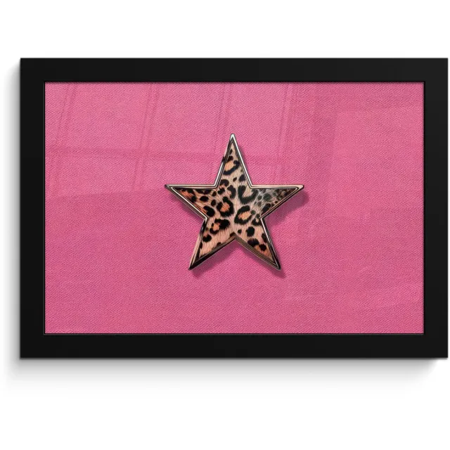 FrameYourWall Poster in lijst - Fotolijst 30x20 cm - Posters - Ster - Luipaard - Print - Roze - Posterlijst zwart - Decoratie - Wanddecoratie woonkamer - Muurdecoratie slaapkamer