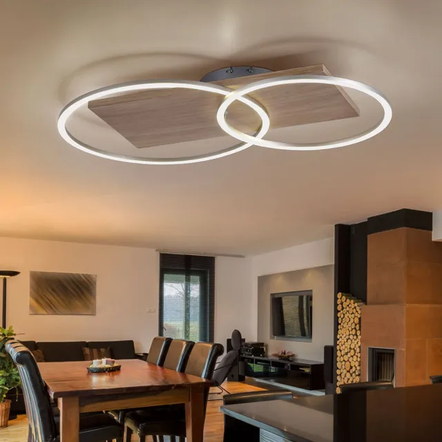 JUST LIGHT LED plafondlamp woonkamerlamp eetkamerlamp daglichtlamp, metaal hout bruin zilver, afstandsbediening dimbaar CCT geheugenring beweegbaar, 30W 2000Lm 2700-5000K, L 70 cm