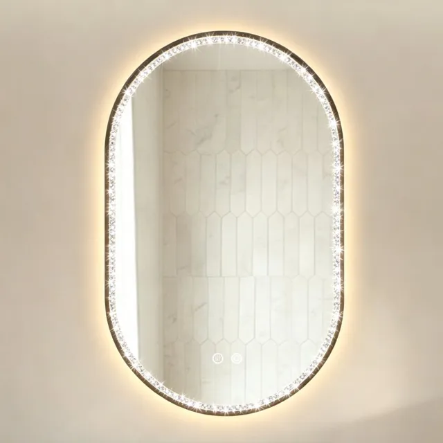 MODENUIT Badkamerspiegel – Ledverlichting Met Touchbediening – 50 x 80 cm – Glas En Aluminium – Zwart – Ovaal – Met Antibeslagfunctie Black