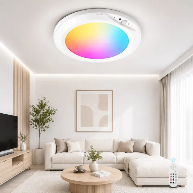 OYLCDI Plafondlamp LED met Bewegingssensor – RGB – 4200 mAh – Oplaadbaar – 6500K – Ø20 cm wit