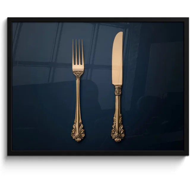 FrameYourWall Poster in lijst - Fotolijst 70x50 cm - Posters - Bestek - Donkerblauw - Goud - Posterlijst zwart - Decoratie - Wanddecoratie woonkamer - Muurdecoratie slaapkamer