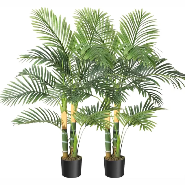 Happiq Kunstmatige Gouden Rietpalm - Voor Binnen & Buiten - Nep Tropische Palm Plant Decor - Groen, 120 & 150 cm, 2 Stuks - Groen-120cm