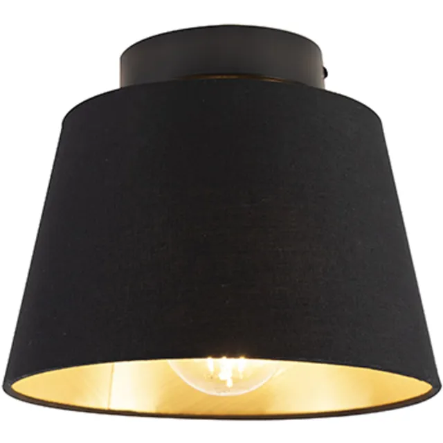 QAZQA combi - Klassieke Plafondlamp met kap - 1 lichts - Ø 200 mm - Zwart Goud - Woonkamer | Slaapkamer | Keuken