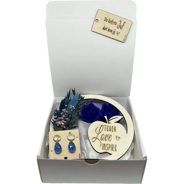 Stars 4 you Geschenkbox JUF | BLAUW | flowerhoop | zeeproosjes | jij bent de liefste | liefste juf | topjuf | einde schooljaar | cadeau | cadeautje juf
