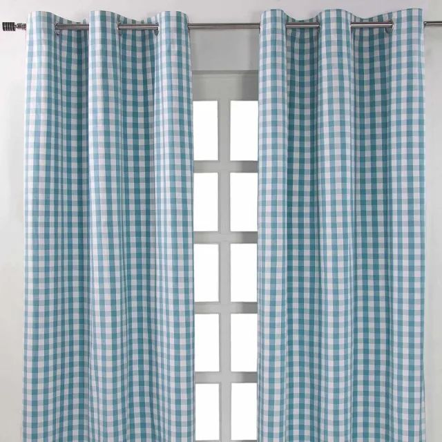 Homescapes blauw geruit ringgordijn in een verpakking van 2 stuks, B 137 cm x L 182 cm Marineblauw