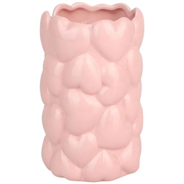 OSTARIA Vaas Hartjes - roze - keramiek - 21 cm - bloemenvaas - moederdag / valentijn