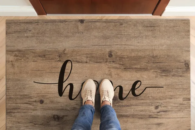Coloray Deurmat voor binnen - Bruin Wasbare Deurmat - Hout Met Het Woord 'Home' Inloopmat Voordeur - Antislip Onderkant Deurmat - Deurmat Groot - 150x100 cm Bruin - Hout Met Het Woord 'Home' Erop Geschreven