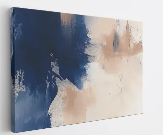 Saammp Canvas Schilderij - Blauw beige geveegde strepen- Abstract kunstwerk - 150x100 - Foto op canvas - Wanddecoratie - Muurdecoratie Woonkamer - Slaapkamer decoratie - Canvas Print Multicolor