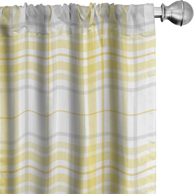 ABAKUHAUS Geruit Raamgordijnen, Klassieke Pastellton Grafiek, Lichtgewicht decoratieve 2-delige set met roedezak, 2 stuks 75 cm B x 225 cm L, Mosterd Licht Grijs