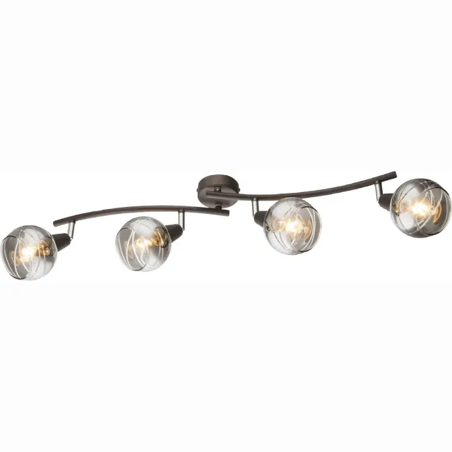 Trango 4-vlams Plafondlamp 1010-45L in zwarte look *WOW* incl. 4x 5Watt LED lamp 3000K warm wit spots met design rokerige glazen kappen Woonkamerlamp, plafondspots, spotjes 4-Vlams zwart