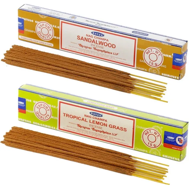 Satya Wierook cadeaus set - 2x geurstokjes - Sandelhout en Citroengras geur - Meditatie Fluor groen