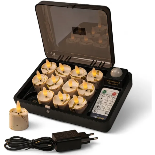 Dorsetto 3D oplaadbare LED-Waxine/theelichtjes 175 uur - met Afstandsbediening - 12 Stuks - timerfunctie warm wit