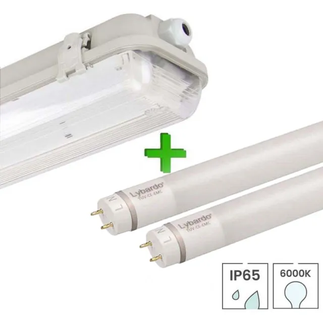 Lybardo TL Lamp 60cm Prof - IP65 Armatuur incl. 2 LED Buizen - 9W - 6000K Daglicht Wit Licht - 860 Grijs