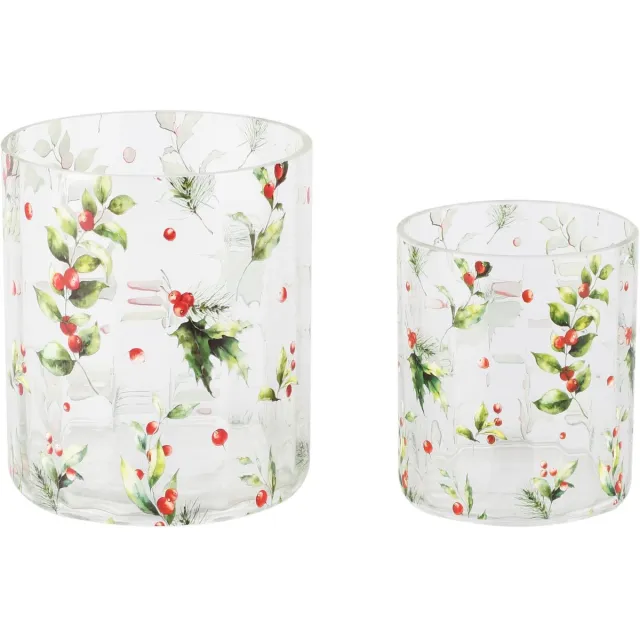 dekoratief Set 2 theelichthouders 'Holly & Berry', glas, 12x12x13cm | A265794 transparant