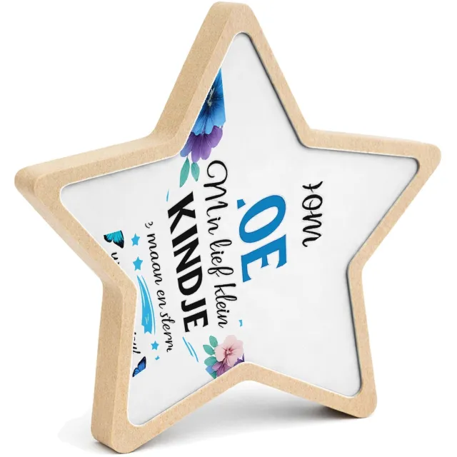 Mr Cadeautjes MDF fotolijst ster 14 x 13,5 - design Een troostend slaapkamerthema met maan, sterren en een gerus | cadeau Wit