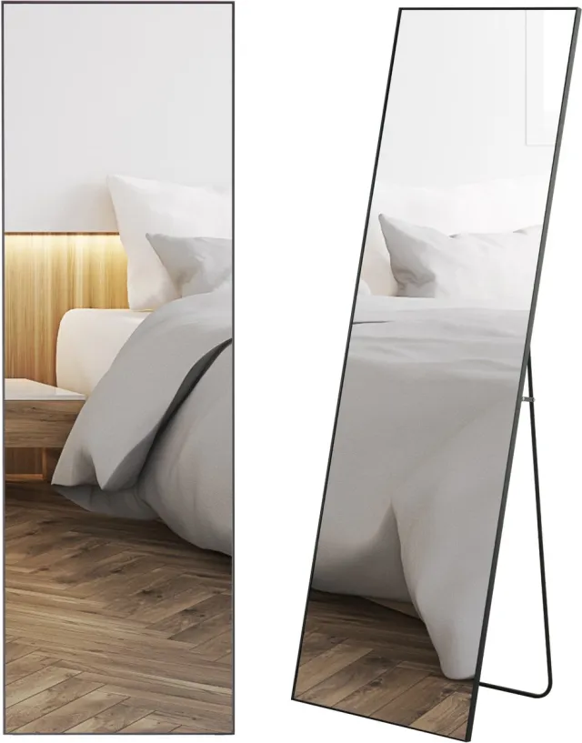 Homcom passpiegel vrijstaand of wandmontage - Spiegel, staande spiegel, hangspiegel - Zwart