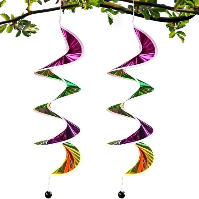 OEMG Iriserende spiraal windspinner, 2 stuks set, 60 cm, tuin hangdecoratie voor buiten