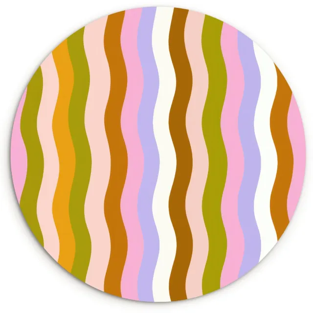 WallCircle Wandcirkel 120x120 cm - Muurcirkel lijnen - Golven - Pastelkleuren - Patroon - Muurdecoratie woonkamer - Wanddecoratie slaapkamer - Kamer decoratie accessoires - Ronde schilderijen