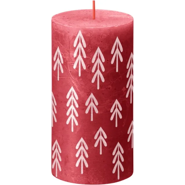 Bolsius Rustiek stompkaars - Printed - 130/68 - 1 Stuk - Delicate Red rood
